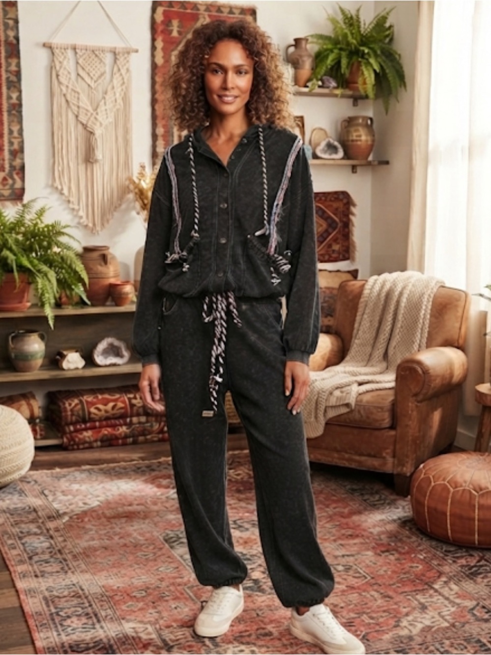 💕NEW! POL Washed Black Women's 2-piece top & jogger set